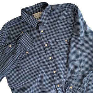 Lucky Brand Button Down Shirt Mens Large Blue Lt Blue Check Long Sleeve Preppy